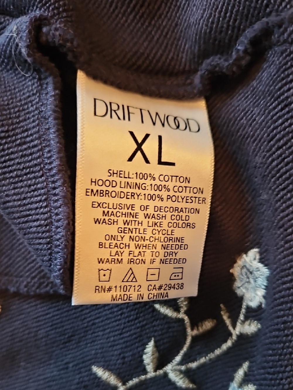 NWT DRIFTWOOD Navy Shelly Floral Embroidered Hooded Cardigan, XL, Eclectic - Picture 9 of 11
